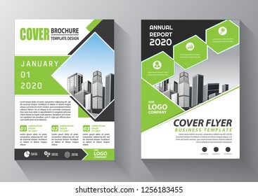 Brochure template layout, cover design annual report, magazine, flyer or booklet in A4 with green geometric shapes on polygonal background
