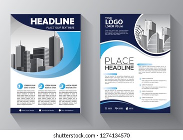 Brochure template layout, cover design annual report, magazine, flyer or booklet in A4 with blue geometric shapes on polygonal background