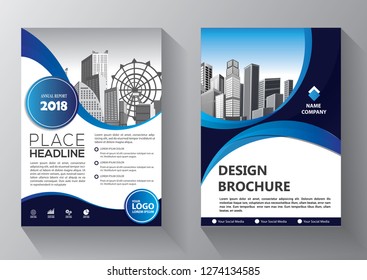 Brochure template layout, cover design annual report, magazine, flyer or booklet in A4 with blue geometric shapes on polygonal background
