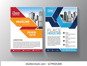 Brochure template layout, cover design annual report, magazine, flyer or booklet in A4 with blue geometric shapes on polygonal background