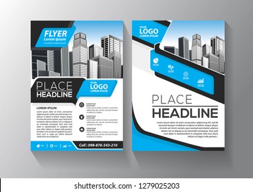 Brochure template layout, cover design annual report, magazine, flyer or booklet in A4 with blue geometric shapes on polygonal background
