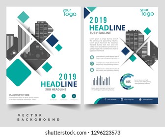 Brochure template layout, cover design annual report, magazine, flyer or booklet in A4 with blue geometric shapes on polygonal background - Vector