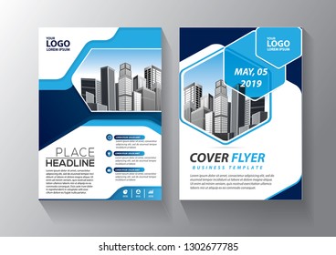 Brochure template layout, cover design annual report, magazine, flyer or booklet in A4 with blue geometric shapes on polygonal background - Vector