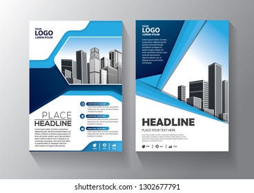 Brochure template layout, cover design annual report, magazine, flyer or booklet in A4 with blue geometric shapes on polygonal background - Vector