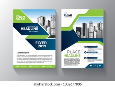 Brochure template layout, cover design annual report, magazine, flyer or booklet in A4 with blue geometric shapes on polygonal background - Vector