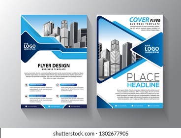 Brochure template layout, cover design annual report, magazine, flyer or booklet in A4 with blue geometric shapes on polygonal background - Vector