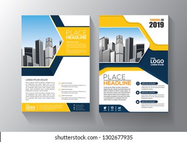 Brochure template layout, cover design annual report, magazine, flyer or booklet in A4 with blue geometric shapes on polygonal background - Vector