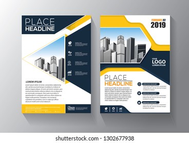 Brochure template layout, cover design annual report, magazine, flyer or booklet in A4 with blue geometric shapes on polygonal background - Vector