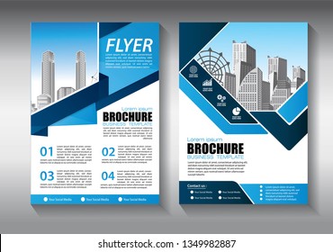 Brochure template layout, cover design annual report, magazine, flyer or booklet in A4 with blue geometric shapes on polygonal background