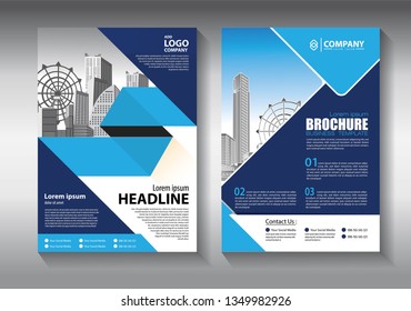 Brochure template layout, cover design annual report, magazine, flyer or booklet in A4 with blue geometric shapes on polygonal background