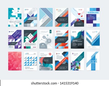 Brochure template layout, cover design. A large set of different design templates of modern multi-colored A4 covers for brochures, magazines, booklets, posters, annual reports, websites. Vector design