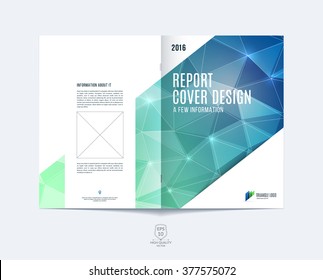 Brochure template layout, cover design annual report, magazine, flyer or booklet in A4 with blue green dynamic diagonal rectangular geometric shapes on polygonal background. Vector Illustration.