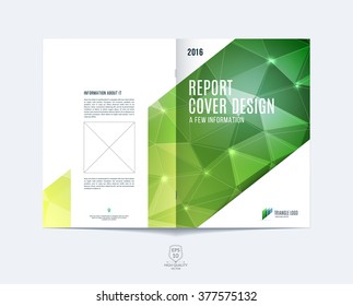 Brochure template layout, cover design annual report, magazine, flyer or booklet in A4 with green and yellow dynamic diagonal rectangular geometric shapes on polygonal background. Vector Illustration.