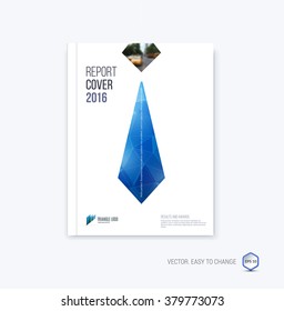 Brochure template layout, cover design annual report, magazine, flyer or booklet in A4 with blue geometric tie shapes on polygonal background. Vector Illustration.