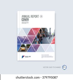 Brochure template layout, cover design annual report, magazine, flyer or booklet in A4 with blue red geometric shapes on polygonal background. Vector Illustration.