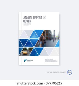 Brochure template layout, cover design annual report, magazine, flyer or booklet in A4 with blue geometric shapes on polygonal background. Vector Illustration.