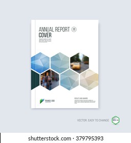 Brochure template layout, cover design annual report, magazine, flyer or booklet in A4 with blue hexagonal shapes on polygonal background. Vector Illustration.