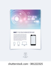Brochure template layout, cover design, annual report, magazine and flyer with blue technology futuristic abstract background with light effect. Vector illustration.
