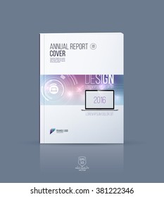 Brochure template layout, cover design, annual report, magazine and flyer with blue technology futuristic abstract background with light effect. Vector illustration.