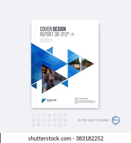 Brochure template layout, cover design annual report, magazine, flyer or booklet in A4 with  blue dynamic triangular geometric shapes on polygonal background. Vector Illustration.