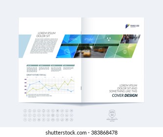 Brochure template layout, cover design annual report, magazine, flyer or booklet in A4 with blue yellow dynamic diagonal rectangular geometric shapes on polygonal background. 