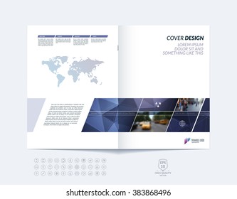 Brochure template layout, cover design annual report, magazine, flyer or booklet in A4 with blue dynamic diagonal rectangular geometric shapes on polygonal background. Vector Illustration.