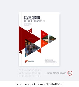 Brochure template layout, cover design annual report, magazine, flyer or booklet in A4 with red dynamic triangular geometric shapes on white background. Vector Illustration.