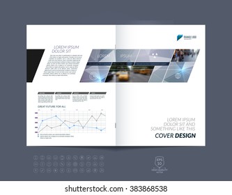 Brochure template layout, cover design annual report, magazine, flyer or booklet in A4 with blue grey and black dynamic diagonal rectangular geometric shapes on polygonal background. 