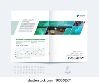 Brochure template layout, cover design annual report, magazine, flyer or booklet in A4 with blue and green dynamic diagonal rectangular geometric shapes on polygonal background. Vector Illustration.