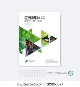Brochure template layout, cover design annual report, magazine, flyer or booklet in A4 with green dynamic triangular geometric shapes on polygonal background. Vector Illustration.
