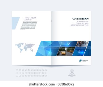 Brochure template layout, cover design annual report, magazine, flyer or booklet in A4 with blue dynamic diagonal rectangular geometric shapes on polygonal background. Vector Illustration.