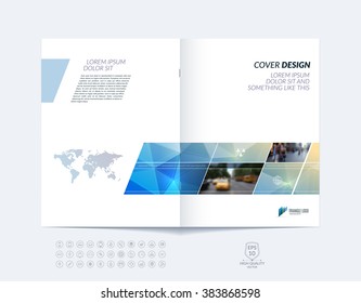 Brochure template layout, cover design annual report, magazine, flyer or booklet in A4 with blue dynamic diagonal rectangular geometric shapes on polygonal background. Vector Illustration.