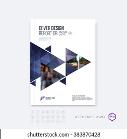 Brochure template layout, cover design annual report, magazine, flyer or booklet in A4 with blue  dynamic triangular geometric shapes on polygonal background. Vector Illustration.