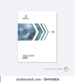 Brochure template layout, cover design annual report, magazine, flyer or booklet in A4 with blue grey dynamic arrows and geometric shapes on polygonal background. Vector Illustration.