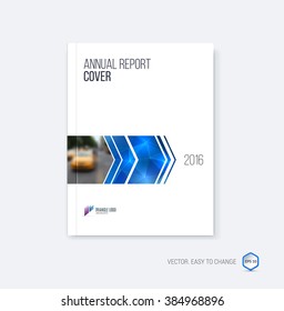 Brochure template layout, cover design annual report, magazine, flyer or booklet in A4 with blue dynamic arrows and geometric shapes on polygonal background. Vector Illustration.