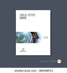 Brochure template layout, cover design annual report, magazine, flyer or booklet in A4 with blue grey dynamic arrows and geometric shapes on polygonal background. Vector Illustration.