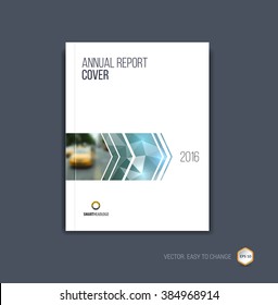 Brochure template layout, cover design annual report, magazine, flyer or booklet in A4 with blue grey dynamic arrows and geometric shapes on polygonal background. Vector Illustration.