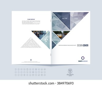 Brochure template layout, cover design annual report, magazine, flyer or booklet in A4 with light metal grey dynamic triangular geometric shapes on polygonal background. Vector Illustration.