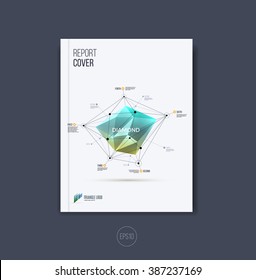 Brochure template layout, cover design annual report, magazine, flyer or booklet in A4 with blue yellow polygonal diamond with communication concept. Vector Illustration.