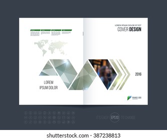 Brochure template layout, cover design annual report, magazine, flyer or booklet in A4 with grey yellow dynamic arrows and geometric shapes on polygonal background. Vector Illustration.