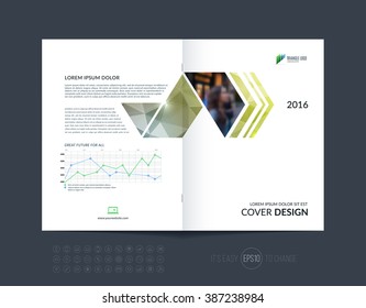 Brochure template layout, cover design annual report, magazine, flyer or booklet in A4 with grey yellow dynamic arrows and geometric shapes on polygonal background. Vector Illustration.