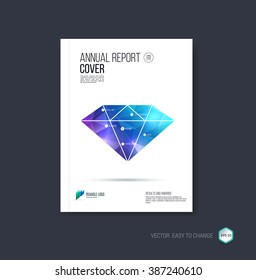 Brochure template layout, cover design annual report, magazine or booklet in A4 with blue and purple minimalistic diamond triangular shape on polygonal background. Vector Illustration.