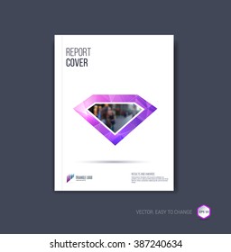 Brochure template layout, cover design annual report, magazine or booklet in A4 with pink and purple minimalistic diamond triangular shape on polygonal background. Vector Illustration.