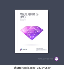 Brochure template layout, cover design annual report, magazine or booklet in A4 with pink and purple minimalistic diamond triangular shape on polygonal background. Vector Illustration.