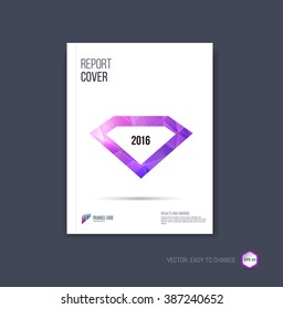 Brochure template layout, cover design annual report, magazine or booklet in A4 with pink and purple minimalistic diamond triangular shape on polygonal background. Vector Illustration.
