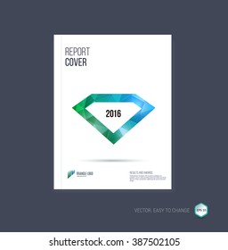 Brochure template layout, cover design annual report, magazine, flyer or booklet in A4 with blue green polygonal diamond with communication concept. Vector Illustration.