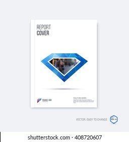 Brochure template layout, cover design annual report, magazine or booklet in A4 with blue minimalistic diamond triangular shape on polygonal background. Vector Illustration.