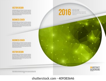 Brochure template layout, cover design annual report, magazine, flyer or booklet in A4 with circle frame on green polygonal background. Vector Illustration