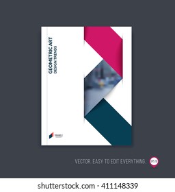 Brochure template layout, cover design annual report, magazine, flyer or booklet in A4 with red dark grey dynamic triangular geometric shapes and folding stripe ribbon. Business vector Illustration.