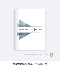 Brochure template layout, cover design, annual report, magazine, flyer or booklet in A4 with monochome grey triangle geometric arrow shape on polygonal background. Business vector Illustration.